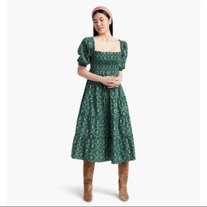 Hill House Nesli Nap Dress Emerald Trellis NWT
